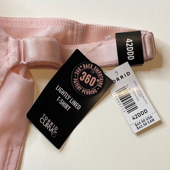 Torrid Pink Bra Simply Spacer T-Shirt Back Smoothing 42DDD Underwire NWT - Picture 9 of 10